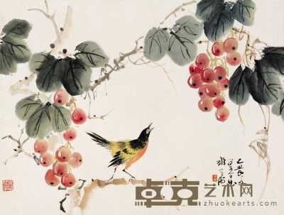 韩天衡 1985年作 葡萄小鸟 镜心 50×66cm